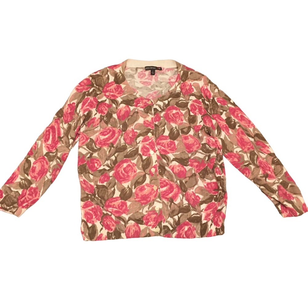 🔥 Last Chance 🔥 Banana Republic Floral 3/4 Sleeve Cardigan Pink Sz L